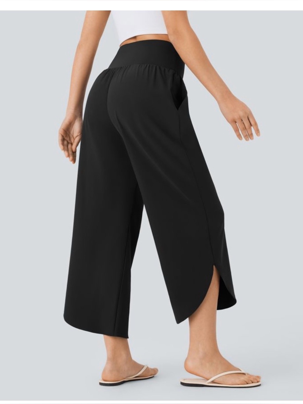 HALARA Black Cropped Wide-Leg Ankle Pants